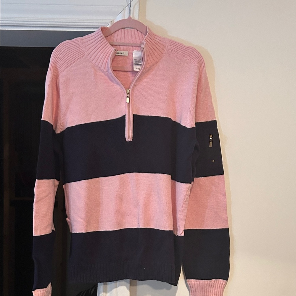 Liz & Co. Soft Pink and Navy Striped Cotton Sweater